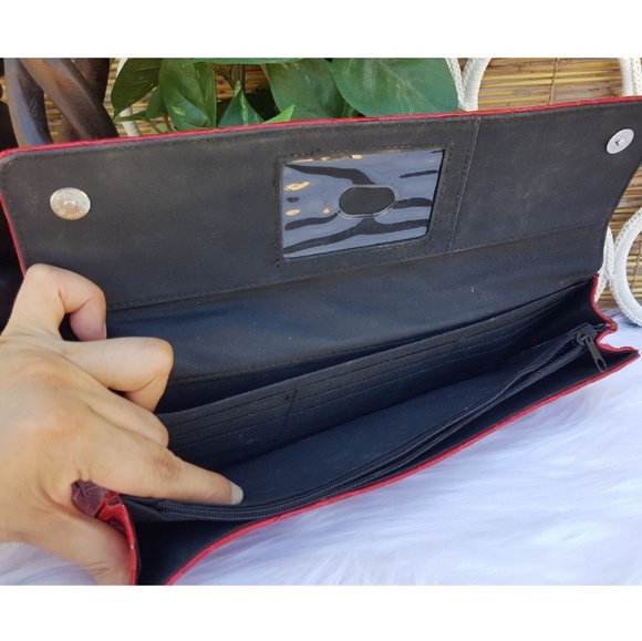 Faux Snakeskin Red Hand Clutch Purse Elegant - Picture 3 of 6